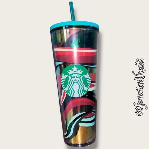 Starbucks 2021 Winter Holiday Multi-Color Swirl 24oz Cold Cup Tumbler - Picture 1 of 7